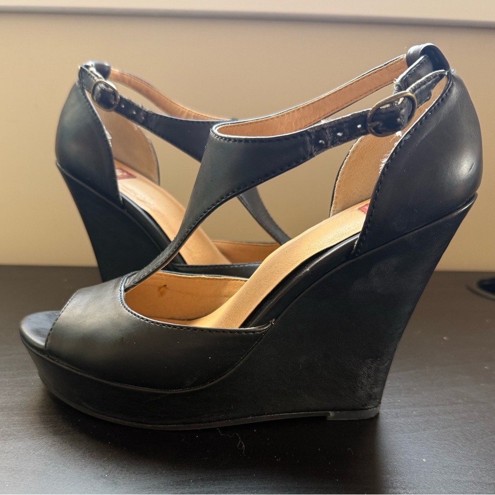 Vintage BG Footwear Black Wedge Sandals